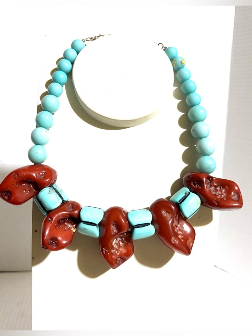 Turquoise & Red Statement Bead plastic Necklace